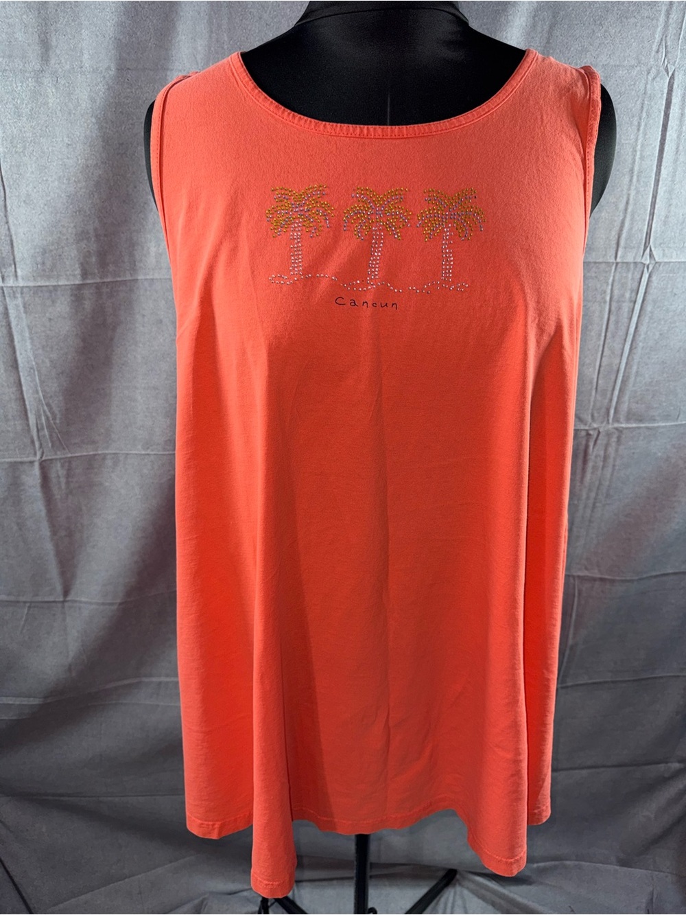 2805-LE Best Sleeveless Coral Tank Top with Embellished Palm Tree Cancun